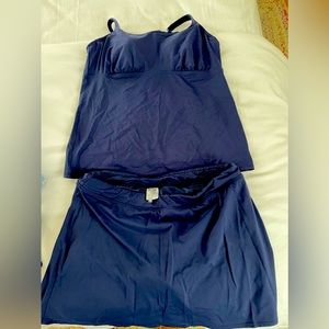 Land's End Women's Square Neck Tankini 16 AND Tummy Control Skirt 16L